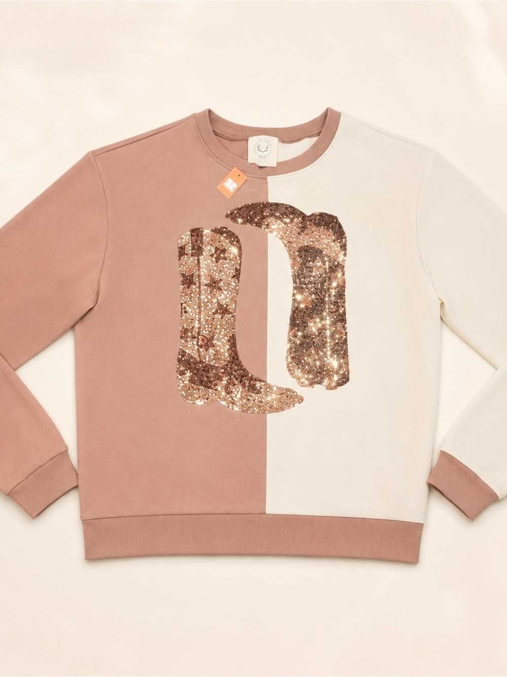 Fantastic Fawn Women’s Color-block Cowboy Boot Sweatshirt NWT